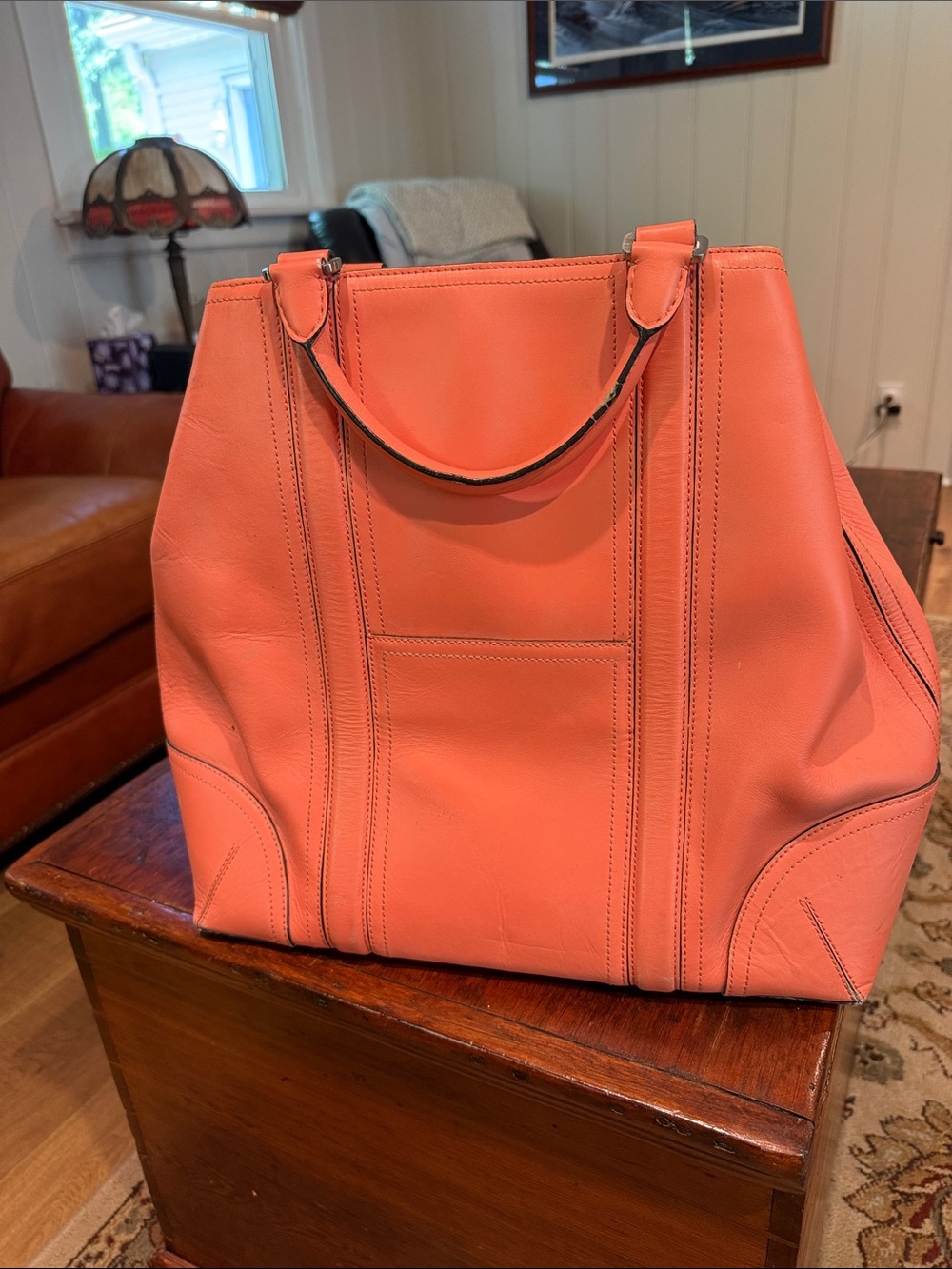 Ann Taylor Coral Leather Tote Bag